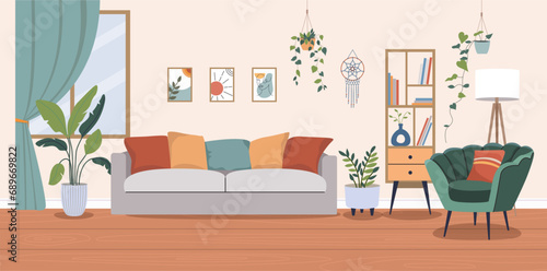 Living room interior. Vector flat  cartoon illustration