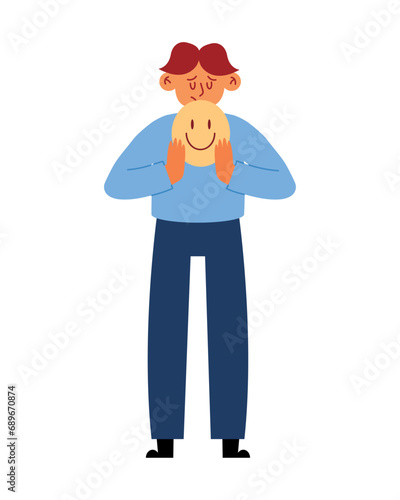 man with depression and happy mask