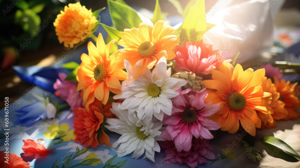 Bouquet of colorful flowers in a vase on the table Bouquet of colorful flowers in a vase on the table