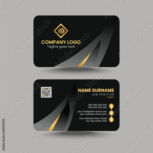 Luxury and elegant dark black business card design with gold style minimalist print template