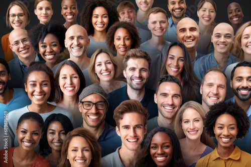 Group of multiethnic people looking at camera. Portraits of happy smiling multi cultural and multi aged people.