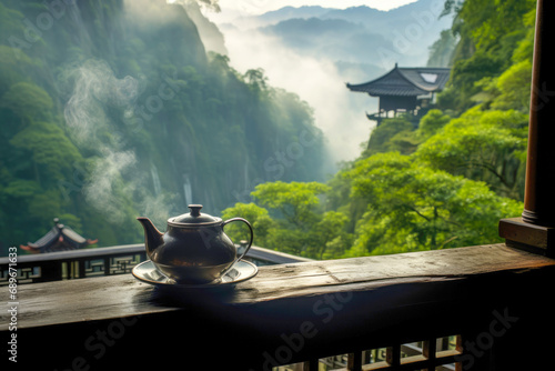 Tea ceremony in Japanese or Chinese mountains photo