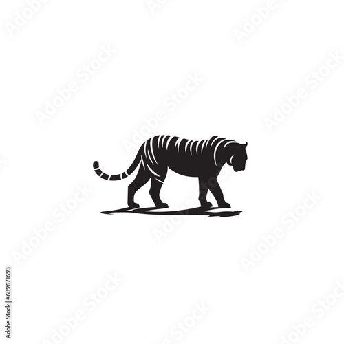Tiger Silhouette in a Powerful Stance  Tail Raised Black Vector Tiger Standing Silhouette 