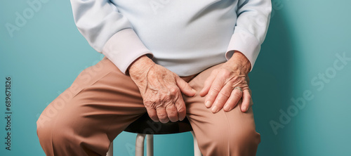 An elderly man experiencing urological issues, highlighting the concept of urology and the potential challenges related to prostate and bladder health. photo