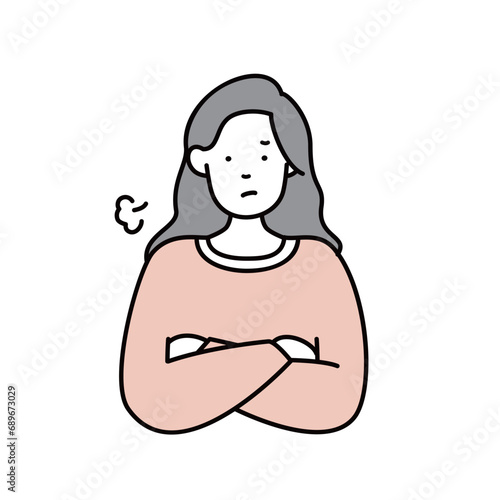 イライラして怒る腕組みをする女性のイラスト素材