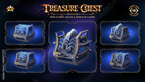 Treasure Chests Collection Unveiling a Realm from Basic to Upgraded Levels for RPG, Fantasy, and Medieval Games-Vector illustration Design