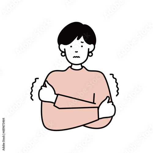 体が冷えて震える女性のイラスト素材　冷え性