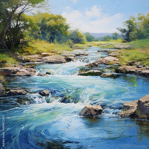Landscape painting small river natural waves image Generative AI