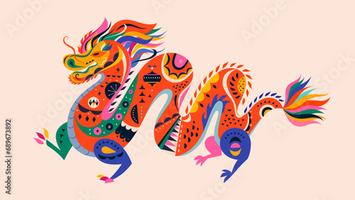 Happy New Year 2024 concept design. Chinese dragon vector illustration. Happy Chinese New Year 2024 vector design. Symbol of 2024. Year of the Dragon.