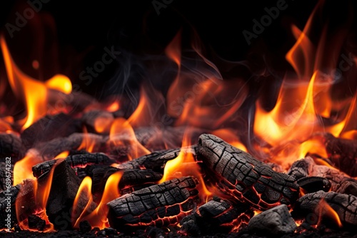 Charcoal for Barbecue Background With Flames. Generative Ai