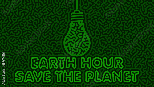 Earth Hour Save The Planet - Green Abstract Background with Light Bulb illustration
