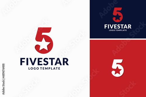 Letter Number 5 with five pointed star as negative space logo design photo