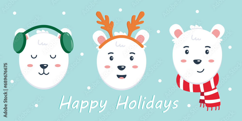 Obraz premium Cute polar bear characters. Merry Christmas and New Year card design template