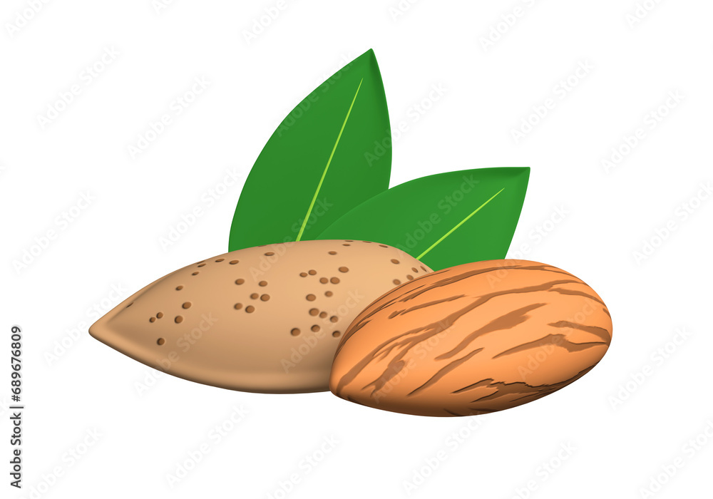 3d almonds isolated on white background. 3d rendering