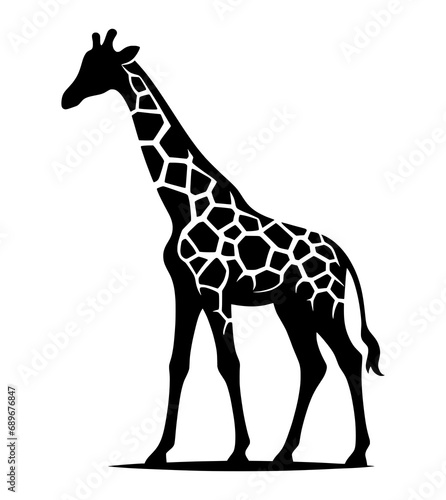 Black silhouette of a giraffe isolated on transparent background. Giraffe illustration for decorative designs  print  or more