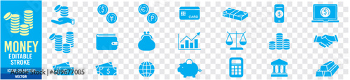 Money Cash Card Credit Dollar Bank icon collection editable stroke vector