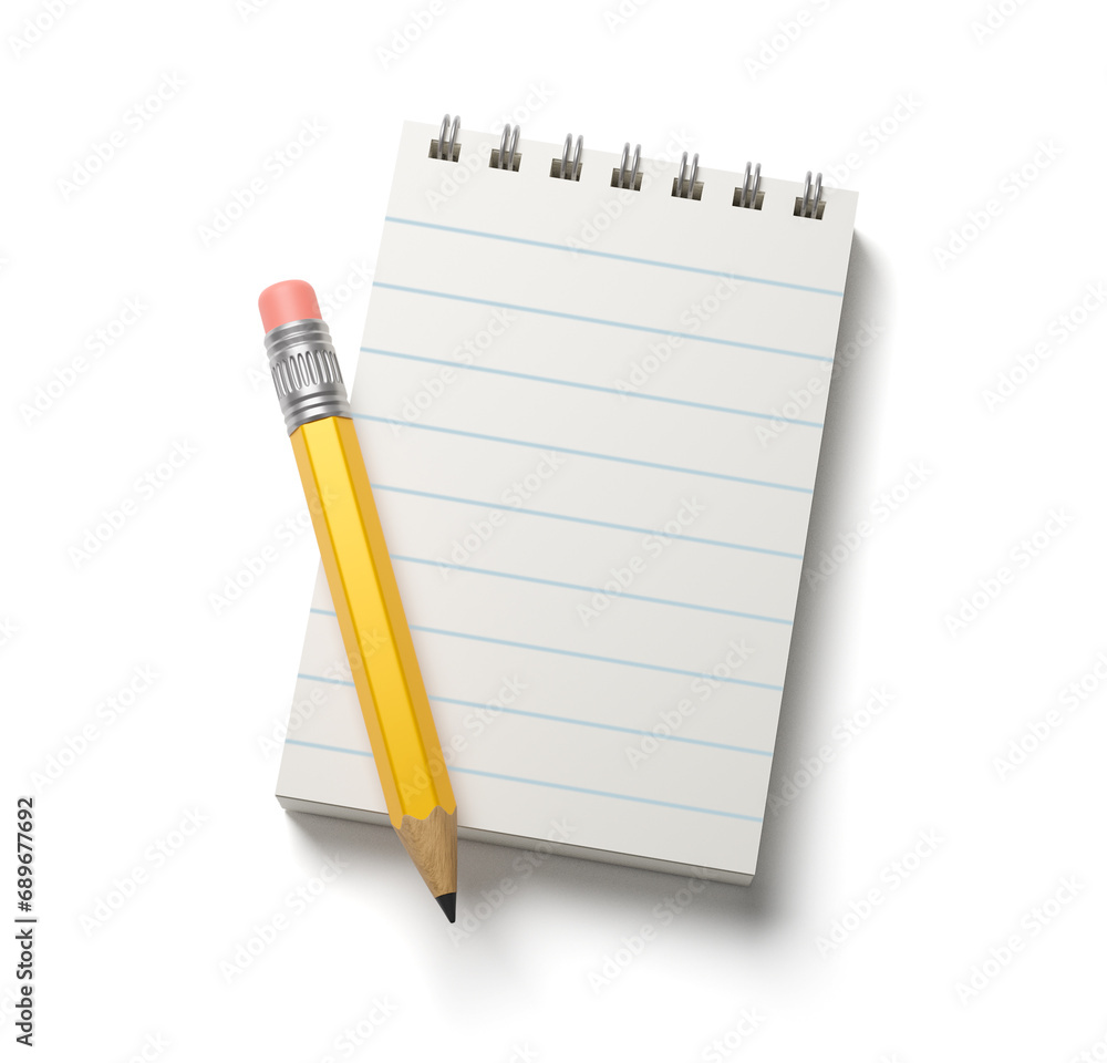 Blank notebook and pencil. isolated on white background. 3d render Blank notebook and pencil. isolated on white background. 3d render