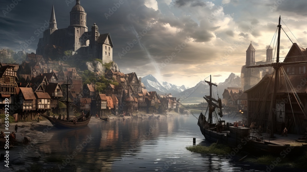 Fototapeta premium Cities that are reminiscent of medieval fantasy