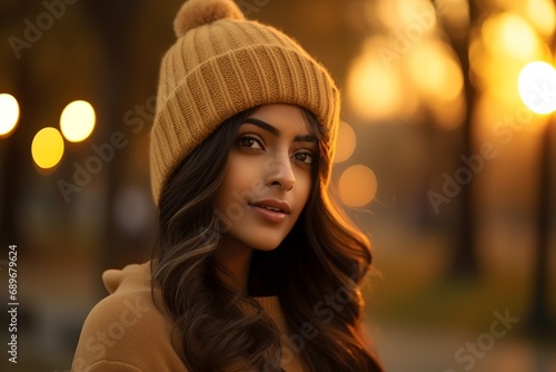 Winter Glow on Young Woman's Face