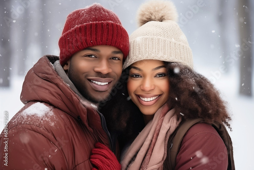 Happy Beautiful Black Family on a Winter Background