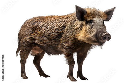 wild boar side view isolated on transparent background ,generative ai photo