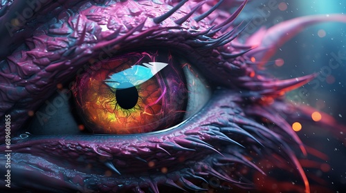 A cute little dragon's eyes are shown close-up, showing its magical powers and abilities. © Akbar