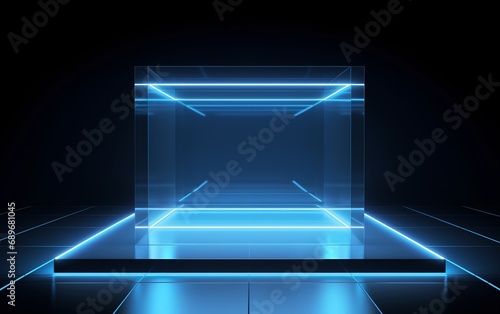 Futuristic Blue Neon Glass Podium for Product Display © Harry