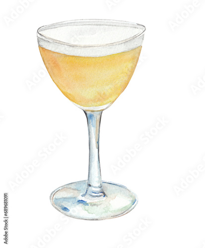 Yellow cocktail in a glass Watercolor food Handpainted illustration Great for cookbook, menu design, recipe, restaurant and coffee shops or kitchen decor