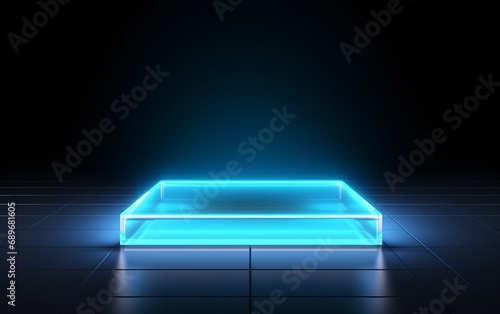 Futuristic Blue Neon Glass Podium for Product Display © Harry