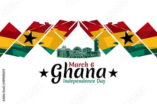 March 6, Independence Day of Ghana with national monument vector illustration. Suitable for greeting card, poster and banner.