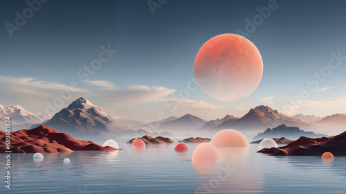 Ethereal Dreamscape with Crimson Moon