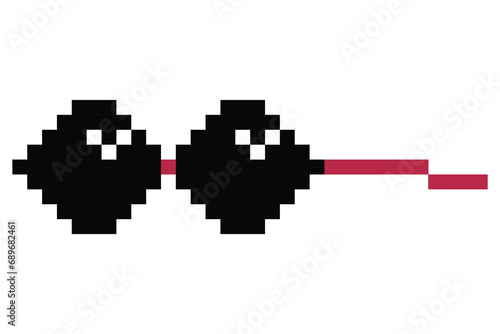 Pixel glasses meme. Like a boss meme. Pixelation, accessory optical fashion. 8 bit funky logo icon. Vector cartoon eyeglass frame for sunglasses
