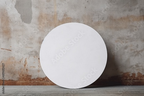 A mock-up of a round white sticker on a concrete background