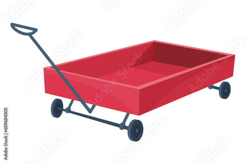 Garden cart cartoon or farm wheelbarrow icon. Gardening, farming concept. Equipment of garden cart or garden wagon, vector illustration on white background