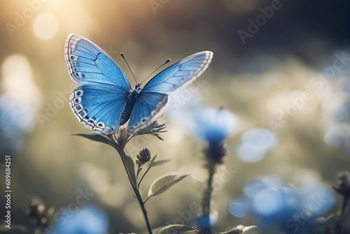 Blue butterfly. A butterfly is sitting on flowers. Selective focus. AI generated