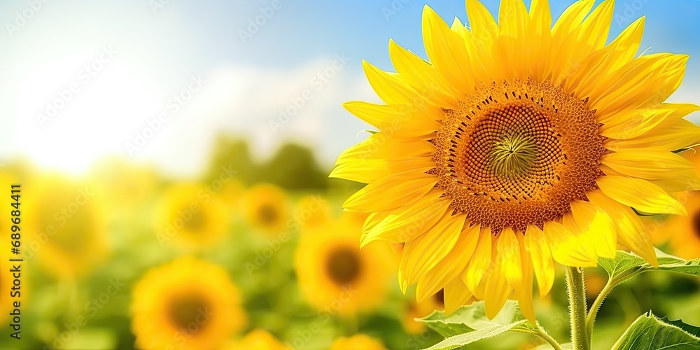 Obraz premium Vibrant summer meadow blooming with bright sunflowers creating stunning and cheerful landscape bathed in warm sunlight and orange petals nature radiant beauty in full bloom