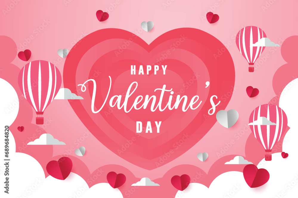 Vector illustration Pink happy valentines day background with hearts and text