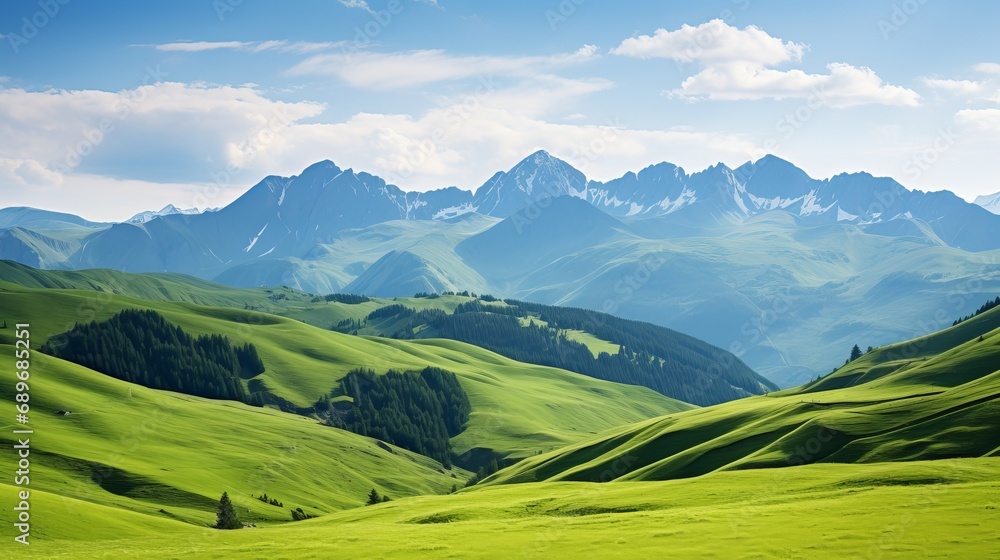 At the top of the mountain range, there is a green meadow that is filled with beauty. At the top of the mountain range, there is a green meadow that is filled with beauty.