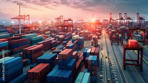 Wallpaper Mural Shipping containers stacked at ports. Logistics of international container cargo shipping Torontodigital.ca