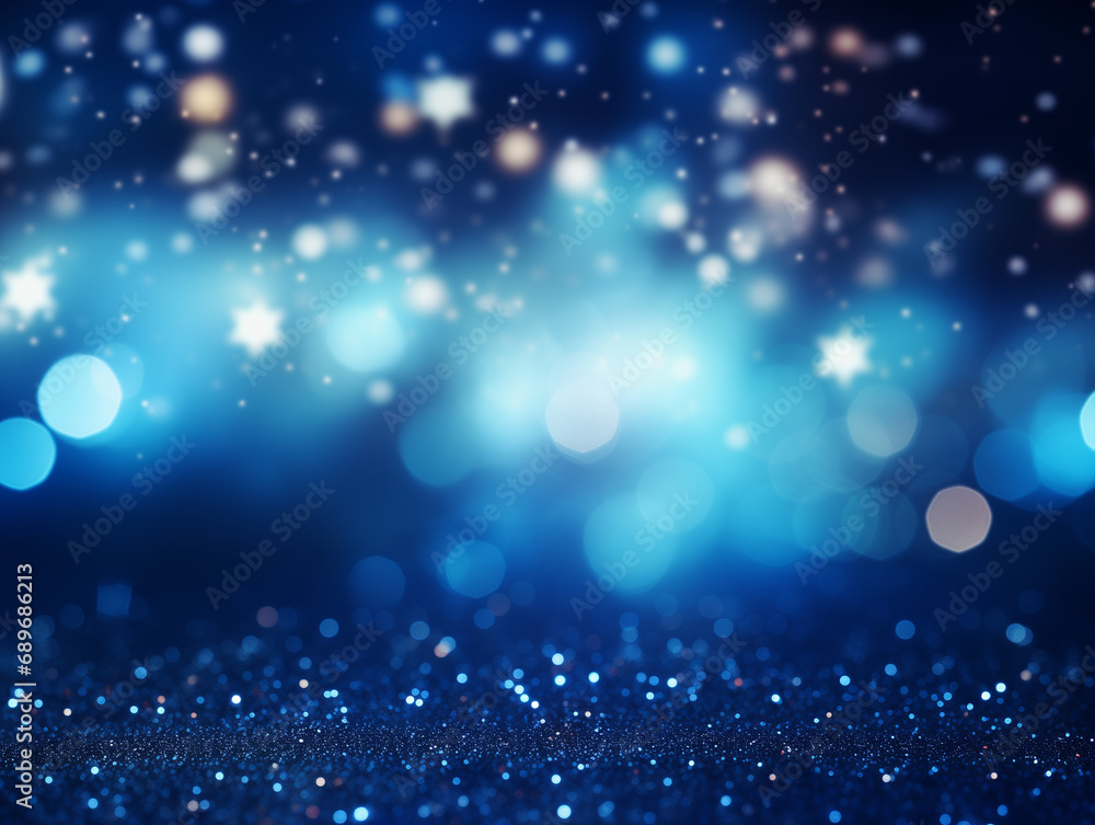 Fototapeta premium A Christmas warm gold garland lights over dark background with glitter overlay. Christmas Lights