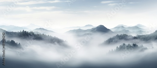 Abstract fog panoramic view. White cloudiness, mist or mist moving on a black background © GoDress