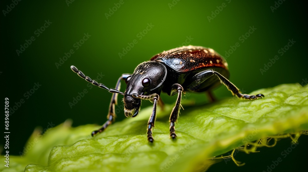 A small weevil crawling on plants with a specific attention. A small weevil crawling on plants with a specific attention.