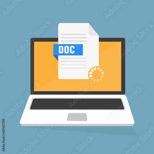  Laptop e scaricare il file DOC. Documenti di file DOC, formato   e illustrazione. - illustrazioni photo