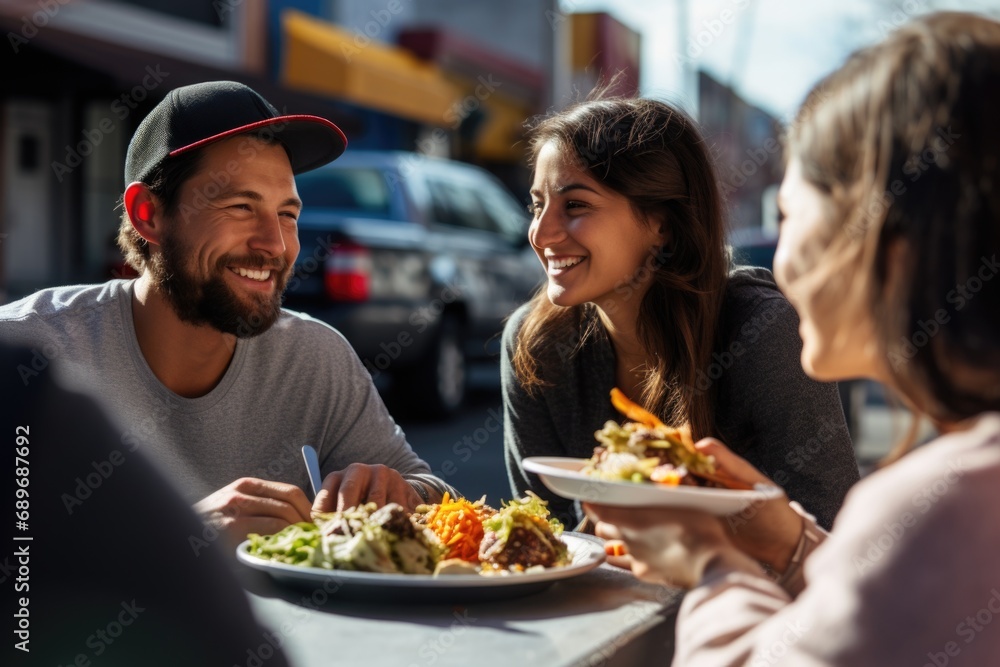 couple sharing a plate of street tacos