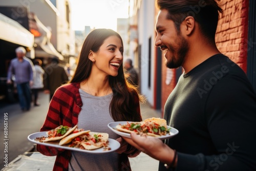 couple sharing a plate of street tacos