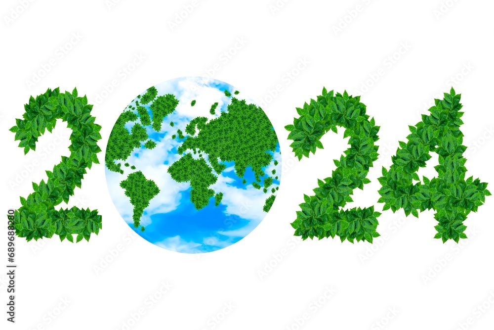 Green leaves and numbers with new year concept Green leaves and numbers with new year concept