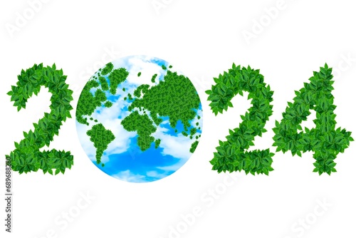 Green leaves and numbers with new year concept