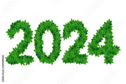 Green leaves and numbers with new year concept
