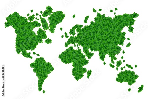 World map with green leaves and love the world concept