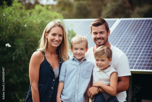family with home solar panels